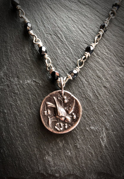 Black Sparrow Bas Relief Pendant